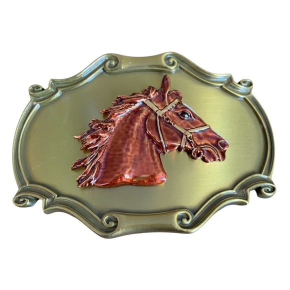 Vintage Other - Vintage Western Belt Buckle Horse Head Brass Raintree USA 70s Equestrian Cowgirl